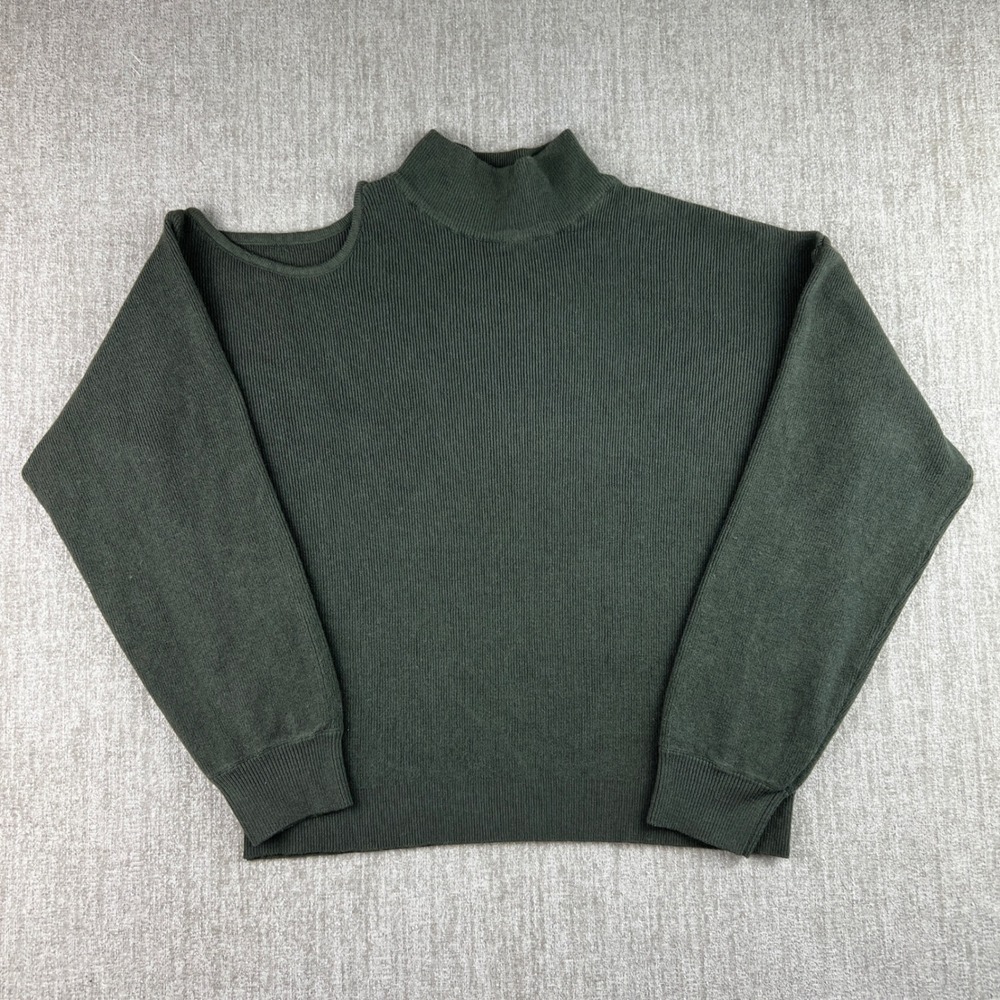 Evereve Julianna Cut Out Pullover Womens Size M Dark Olive Ribbed Mock Neck